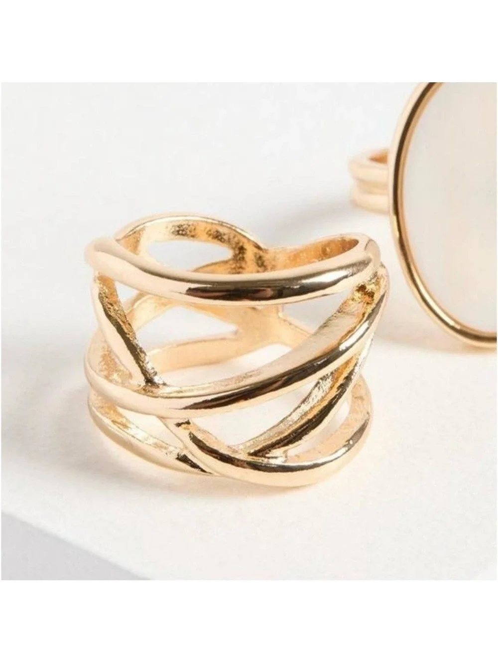 Torrid Womens Gold Mother of Pearl MOP 2 Piece Ring Set Size 8 NEW 41975052